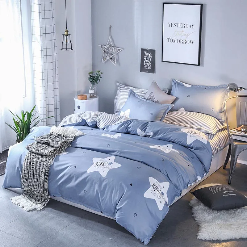 

Classic bedding set 6 size grey blue flower bed linen 4pcs/set duvet cover set Pastoral bed sheet AB side duvet cover 2019 bed