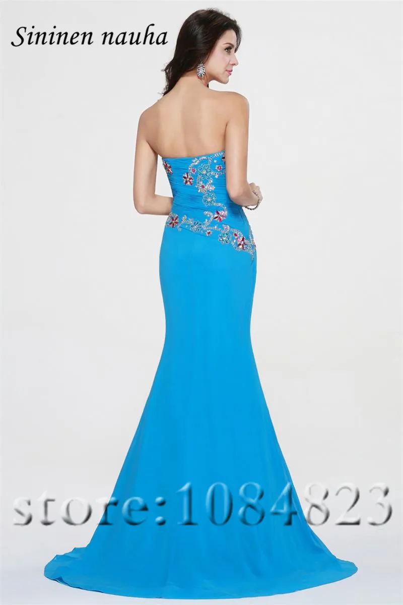 

Sexy Blue Long Evening Dresses Formal Dress Beaded Crystals Mermaid Split Chiffon Prom Gown Vestidos De Festa Robe De Soiree 187