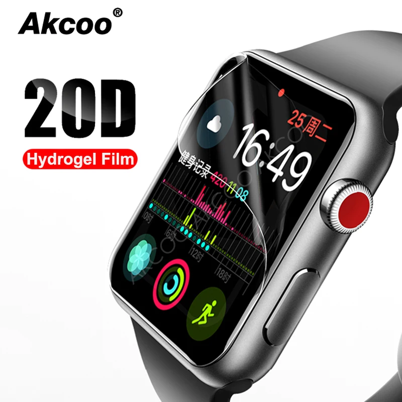 Akcoo 20D для Apple Watch 44 мм защита экрана с легкой пастой гидрогель полная защитная пленка для серии 2 3 4 5 38 40 42 44 мм