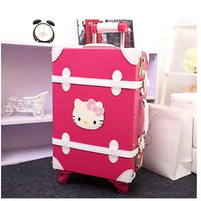 Женский винтажный чемодан на колесиках дорожная сумка hello kitty чемодан универсальный на колесиках багажные наборы Дорожный чемодан 2" 22" 2" дюймов - Цвет: 22 inch Rose