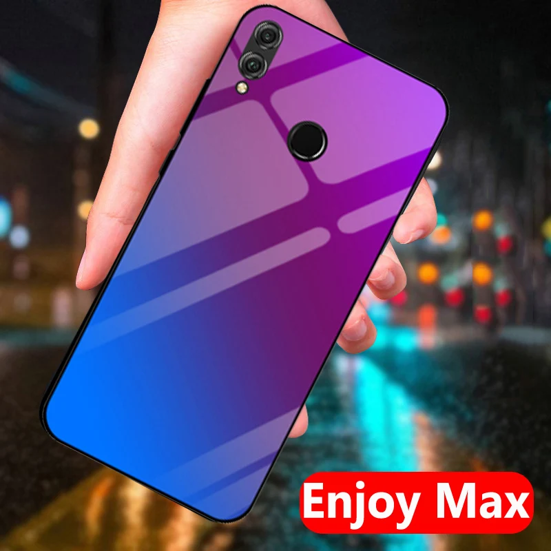 For Huawei Enjoy Max case Solid color tempered glass phone cover ARS-AL00 cases Gradient shell coque | Мобильные телефоны и