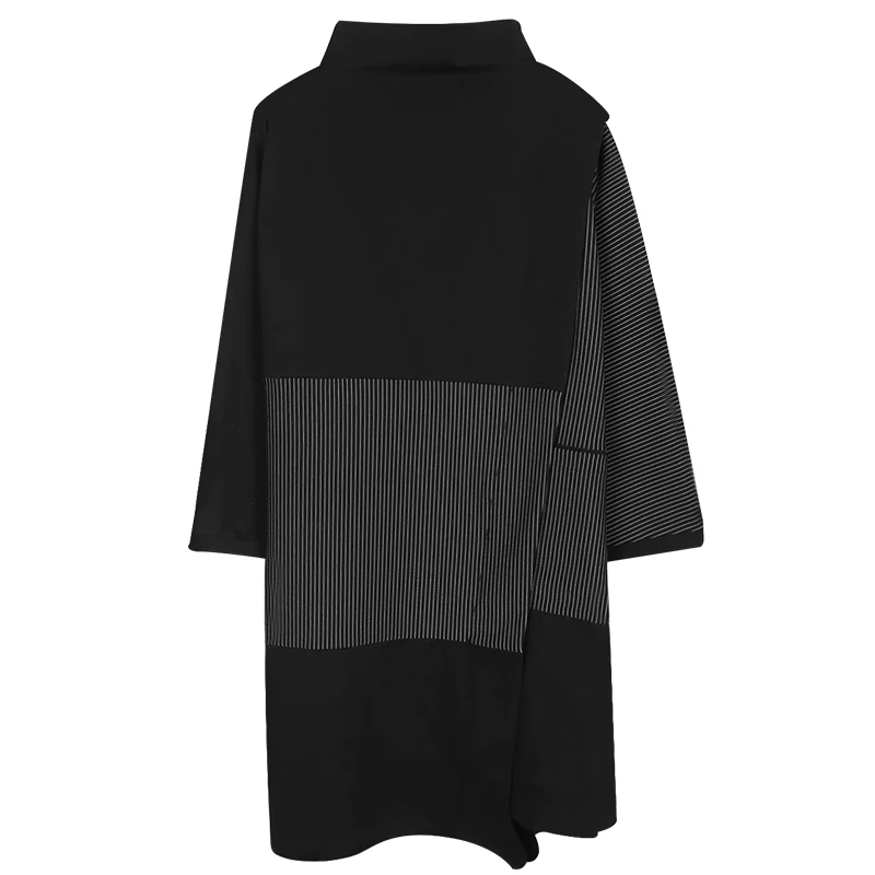 Vefadisa 2017 Autumn Winter New Stripe Patchwork Fake Two Dress Large Size Europe Turtleneck Loose Ruffles Dresses Women's Q312 | Женская