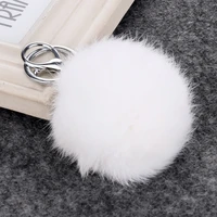 8cm girl fluffy pompom natural rabbit fur key chain women pompon fur ball keychain on bag trinket jewelry wedding party gift