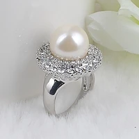 trendy round engagement rings for women big pearl shiny rhinestone rings fashion jewelry