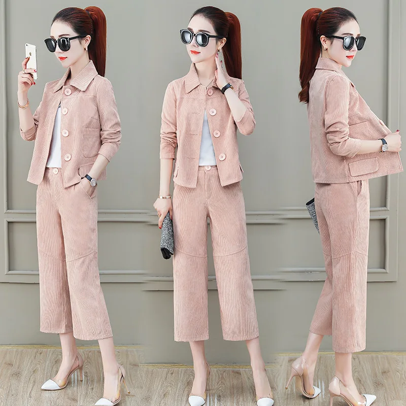 

Spring Corduroy 2 Piece Set Women Top&pants Set Ensemble Femme Deux Pieces Conjunto Feminino Tracksuit Woman Suit Romper