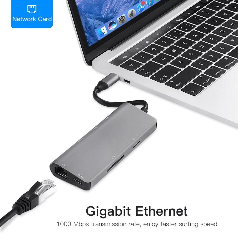 USB C хаб устройство для чтения SD/TF карт HDMI 4K Gigabit Ethernet RJ45|USB-хабы| |