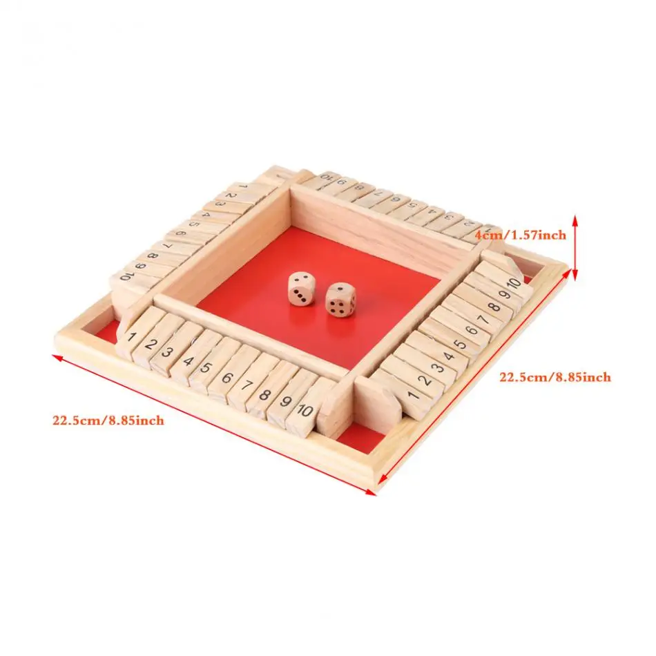Настольная игра с играми Shut The Box набор 4-сторонних деревянных щитков и кубиков 10