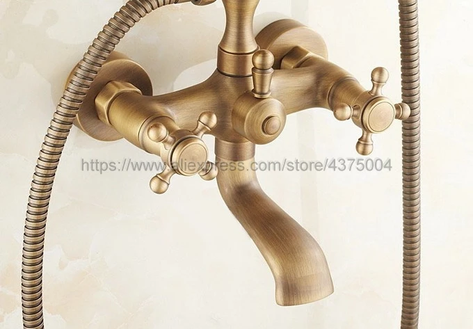 Античный латунный Смеситель для ванны и душа набор двойные ручки настенные