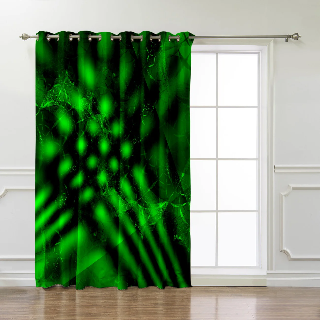 Комнатные шторы с зелеными светильник стьями большие оконные занавески темные