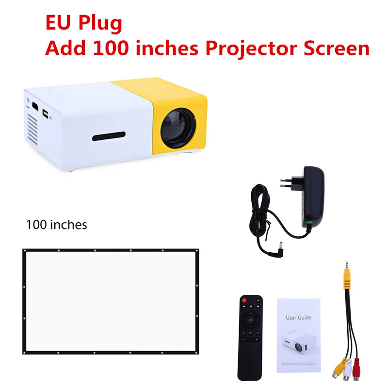 YG300 Портативный ЖК-светодиодный проектор 500LM 3,5 мм аудио 320x240 пикселей HDMI USB домашний медиа плеер проектор экран - Цвет: Add Screen