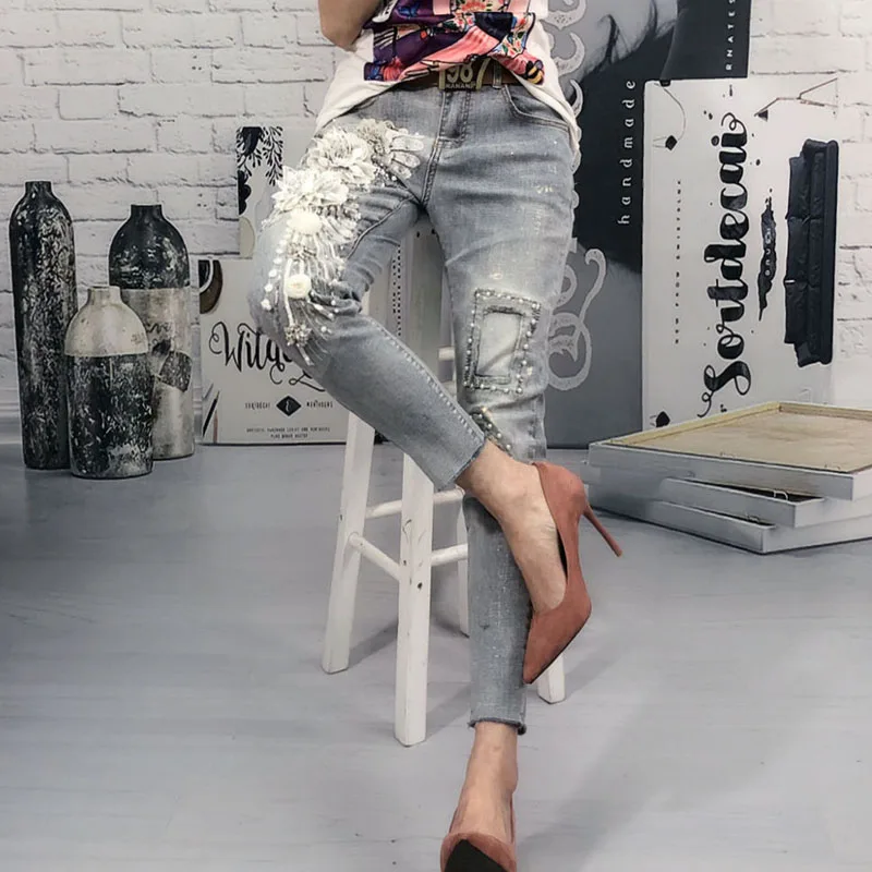 Женские джинсы с высокой талией эластичные узкие брюки до щиколотки модель a76