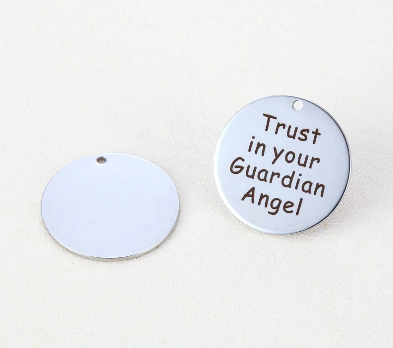 5pcs/lot 25mm New Arrival Stainless Steel Message Charms Engraved Words &quotTrust In Your Guardian Angel &quot For Diy Jewellery |