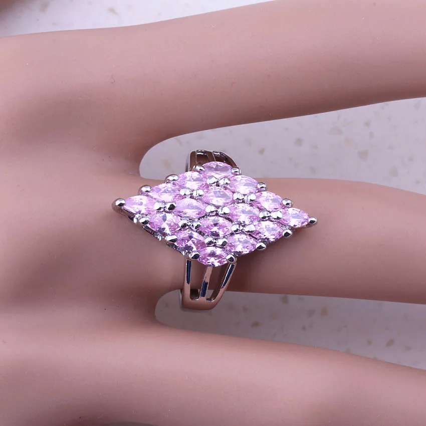 Стильный розовый кристалл серебряный цвет кольца для женщин Свадебная помолвка