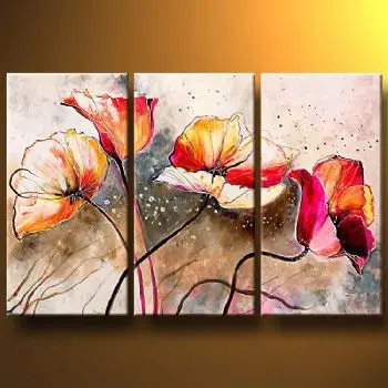 

3 Pieces Hand painted oil painting Poppies lashed By The Wind-Modem Canvas Wall Art set