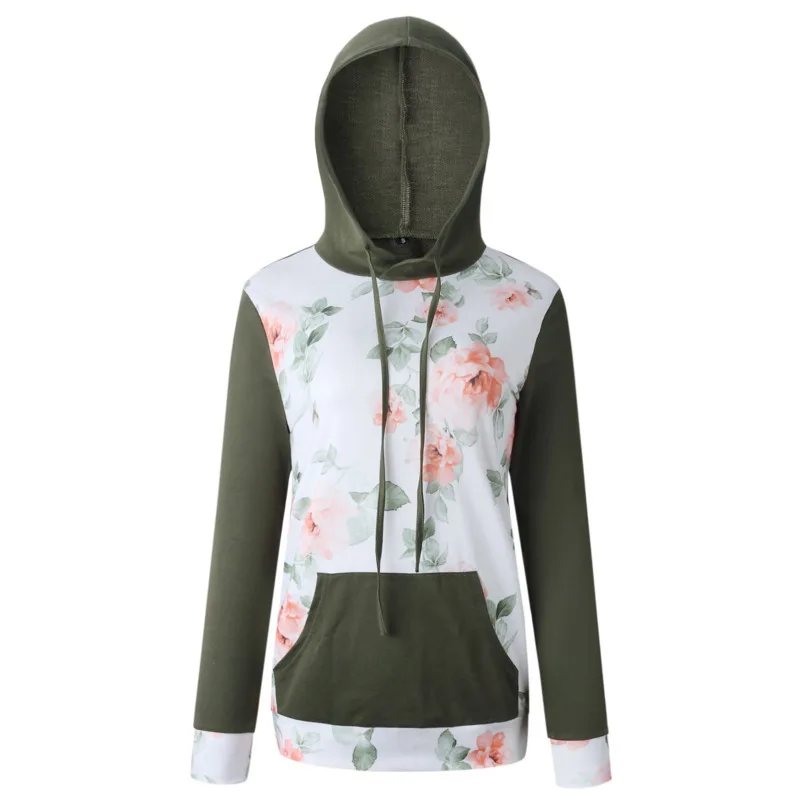 VITIANA Women Casual Pullover Hoodies Female Autumn Floral Print Fashion Sweatshirt Long Sleeve Hooded Pockets Womens Pullovers | Женская