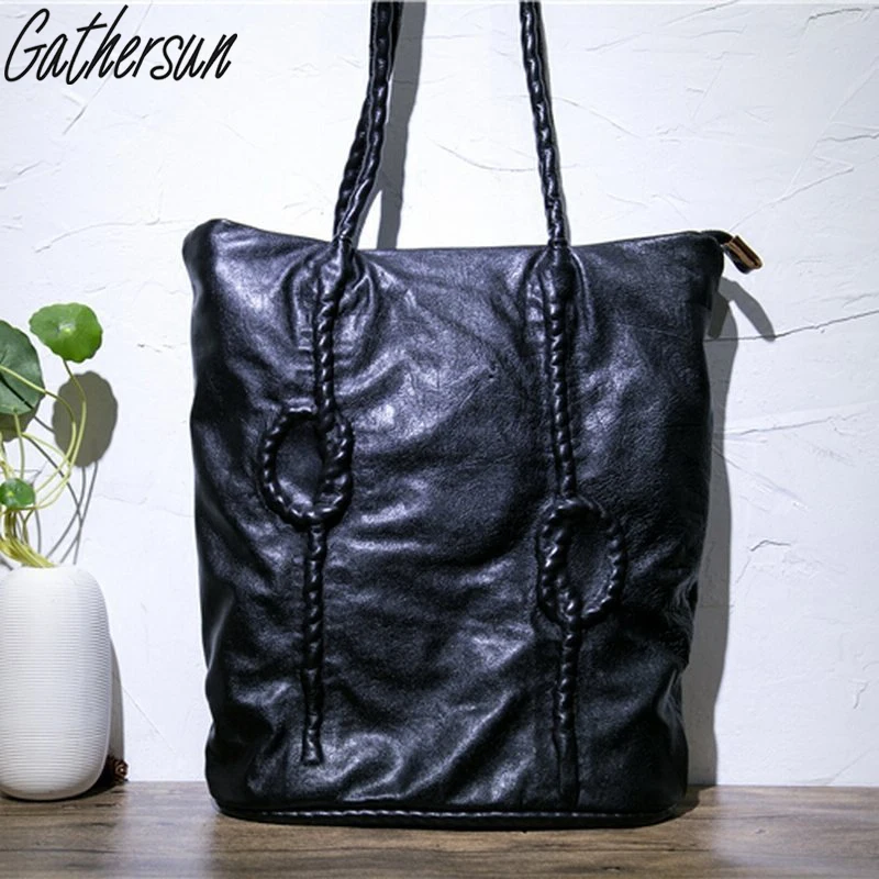 Special Offer Retro Unique High Quality Cowhide Handbag Black Soft Leather Shoulder Bag Large Capacity Casual | Багаж и сумки