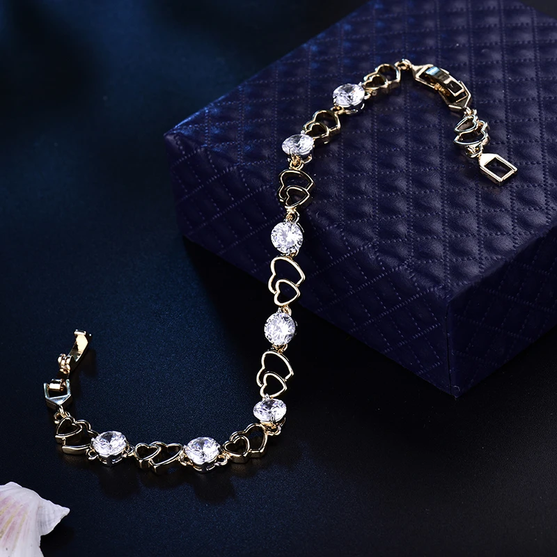 Женский браслет с двойным сердечком GULICX высококачественный цирконием для