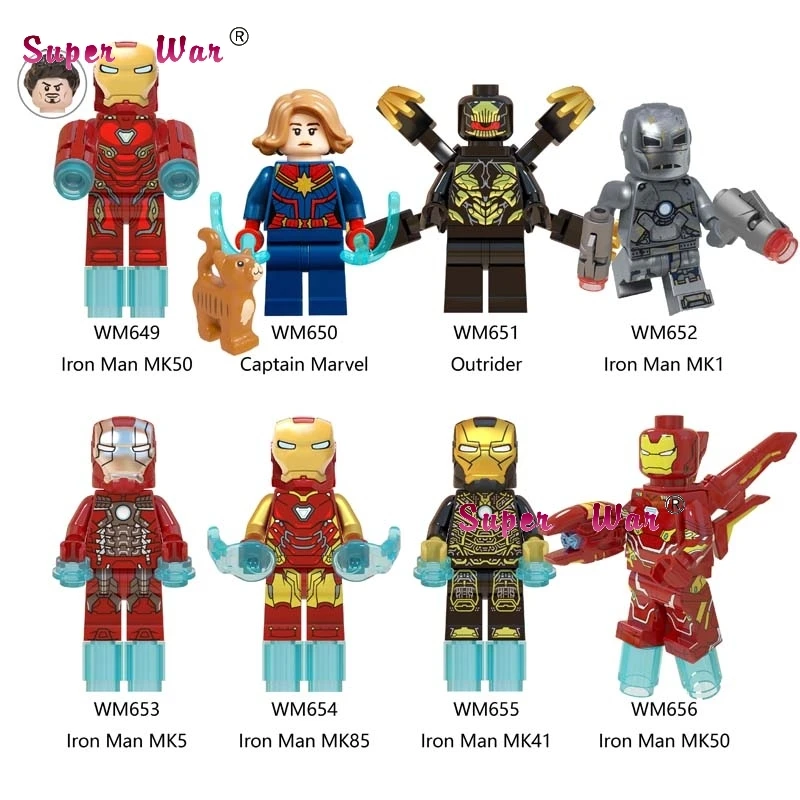 10Set-WM649-656 10 комплектов комиксов Marvel серии 10 Мстители Тор Железный человек Человек-паук Халк Веном блоки игрушки модель кирпича детей - Цвет: 10Set-WM649-656