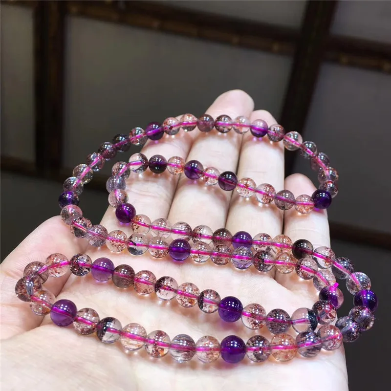 6 мм натуральный супер семь Мелодия камень рутилированный кварцевый браслет для