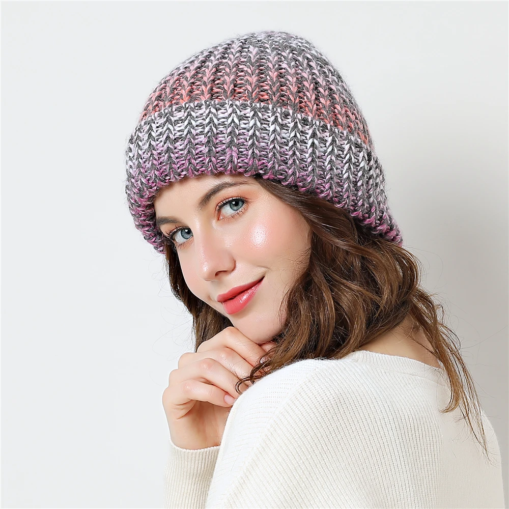 Зимние женские шапки gorros, цветные громоздкие шапочки для девочек, утолщенная женская шапка, вязаная шапка skullies Beanies
