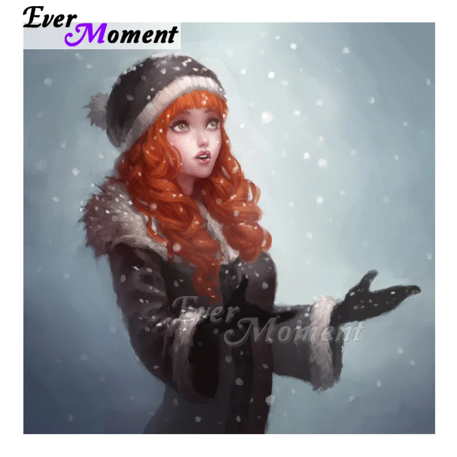 

Ever Moment Diamond Painting Hobby Artwork Mosaic Girl Red Hair Snow 5D DIY Cross Stitch Diamond Embroidery Decoration 3F1828