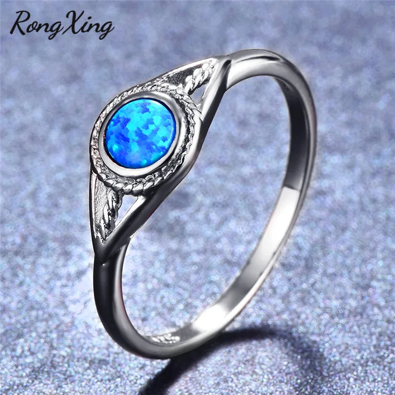 RongXing маленькие круглые белые/синие/фиолетовые огонь опал формы кольца для женщин