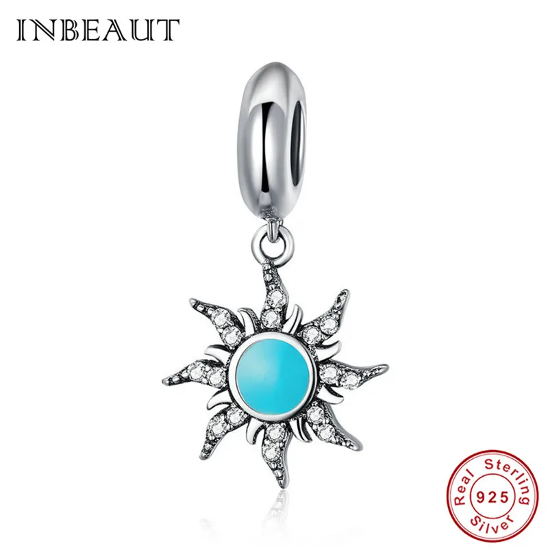 INBEAUT 925 пробы Серебряное Дерево Бабочка хвост русалки бусины кролик Ангел перо Маргаритка безопасности цепи Шарм fit Pandora браслет - Цвет: bs1068