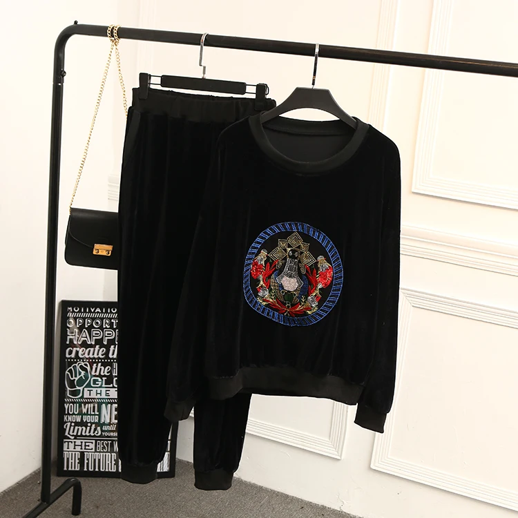 Новое поступление велюр одноцветное 2xl 3xl Весна Большой Размеры Для женщин с принтом два комплекта топы и плавки 200 фунтов бархат комплект
