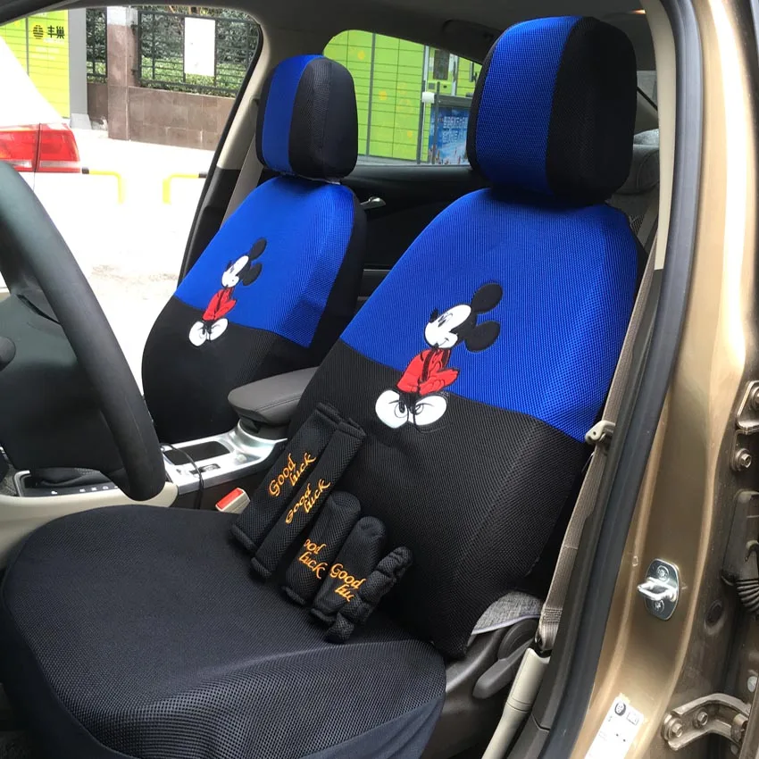 blue 17 шт. универсальные чехлы для сидений автомобиля с рисунком Микки Мауса, чехлы для сидений автомобиля, аксессуары для интерьера автомобиля, сетчатые Защитные чехлы для сидений автомобиля - Название цвета: blue