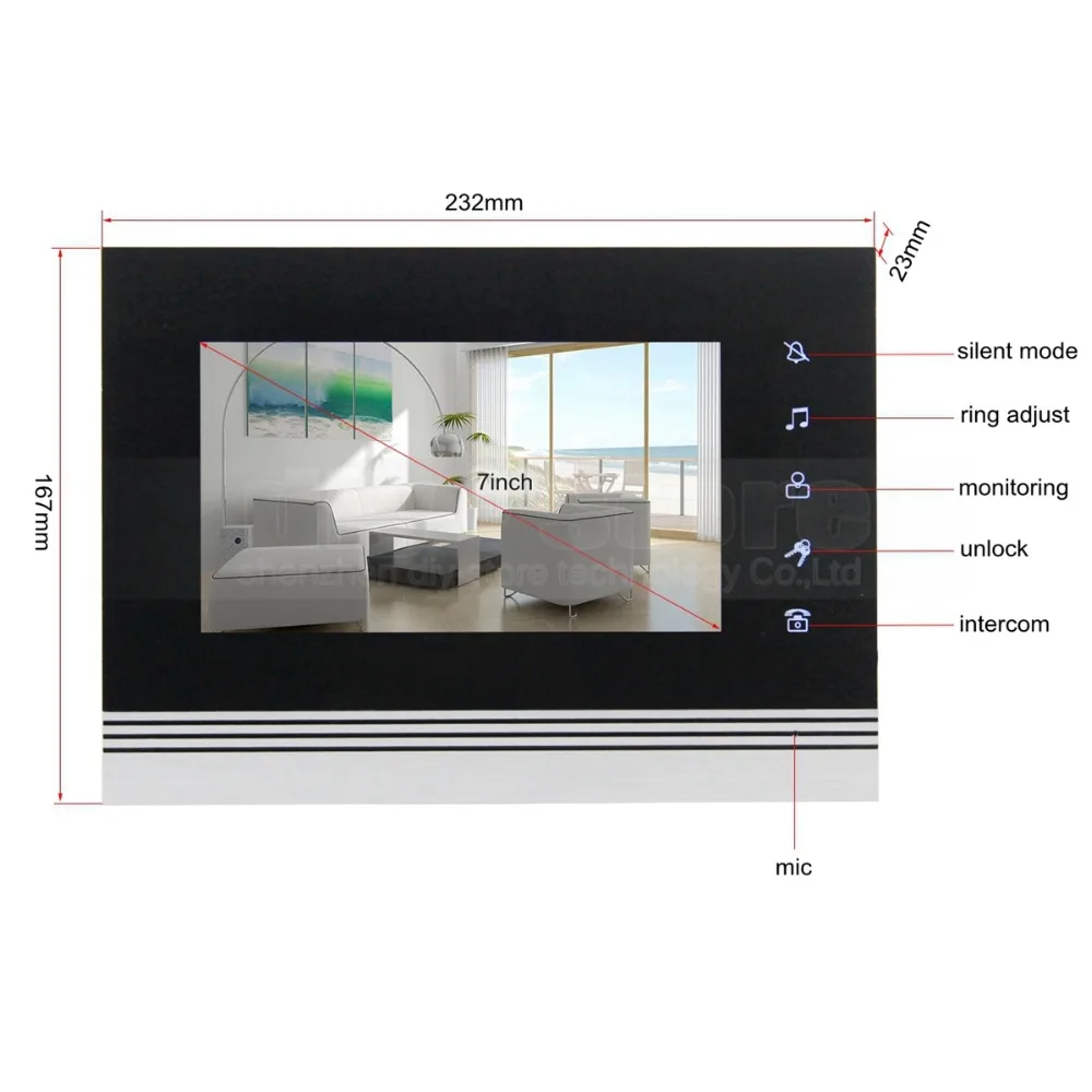 DIYSECUR 7 inch Touch Button Video Door Phone Intercom Doorbell IR Night Vision HD 300000 Pixels RFID Keypad Camera 2V3