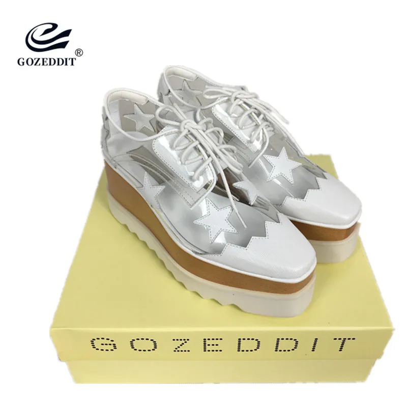 Gozedit/прозрачная обувь со звездами оксфорды из натуральной кожи на толстой