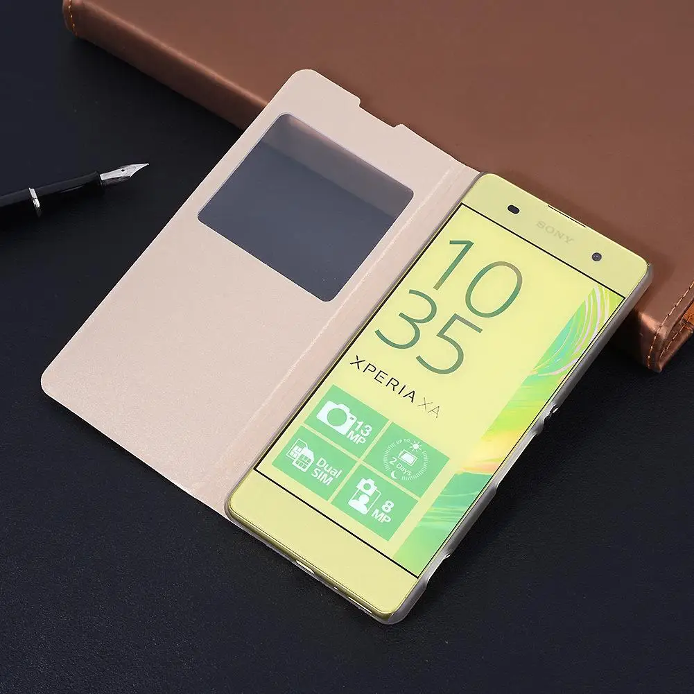 For Sony Xperia XA Hot Sale Fashion Luxury Hybrid Flip PU Leather Cover With View Window Plastic Stand Mobile Phone Case |