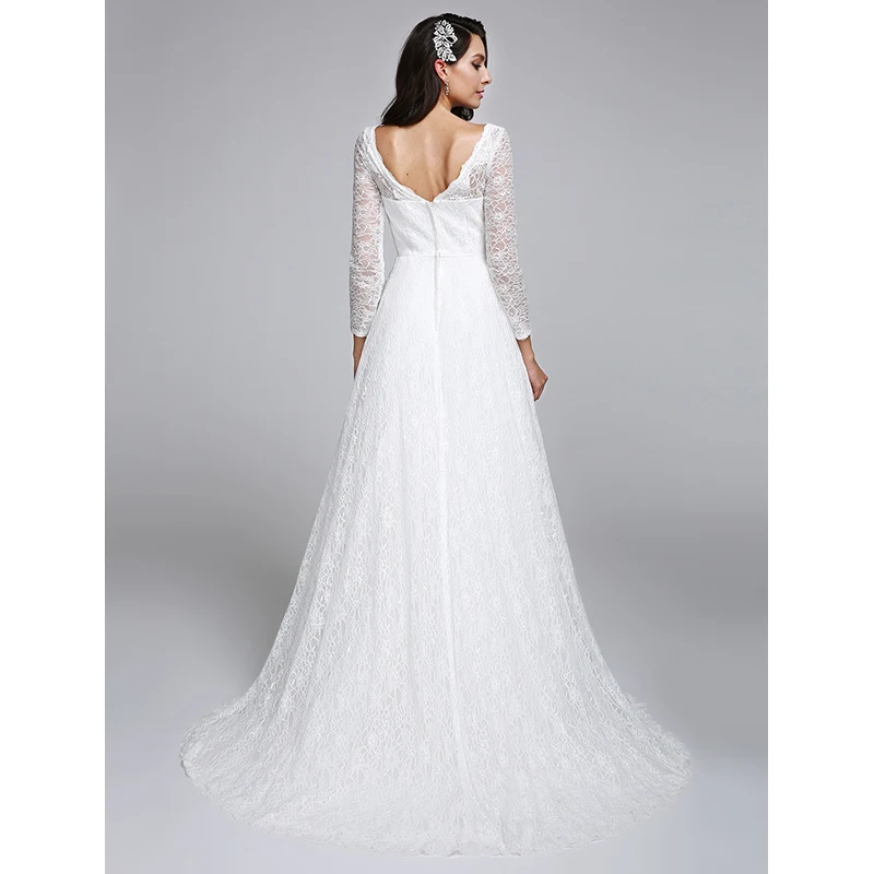 LAN TING BRIDE А-силуэт v-образный вырез свадебное платье со шлейфом средней длины