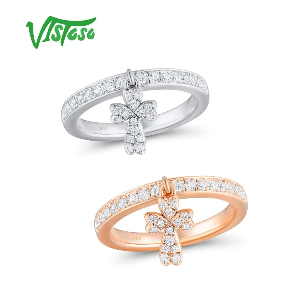 VISTOSO серебряные кольца для женщин 925 пробы серебряный крест розовое золото цвет