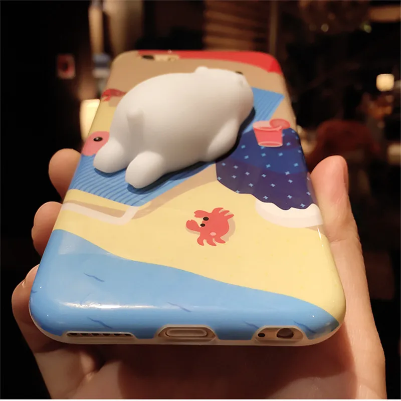 SEVENQI Squishy Phone Case for iPhone 7 6 6S Plus Finger Pinch 3D Cute Soft Silicone Panda Pappy Cat Seal Kitty Cover Coque |