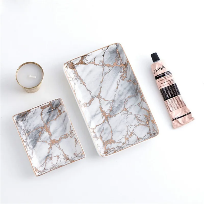 Скандинавские керамические мраморные золотые лотки для хранения креативных