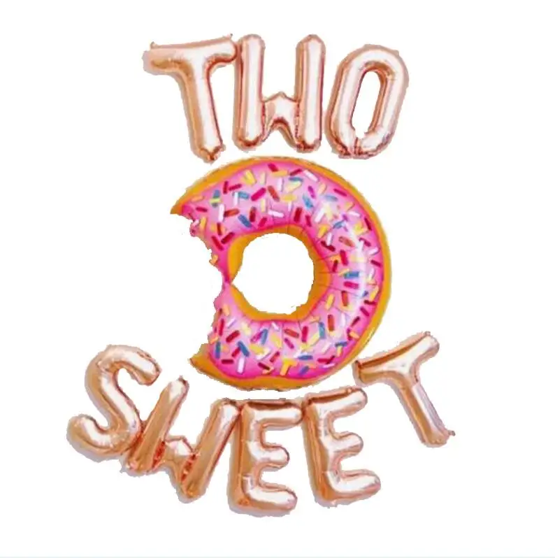 Золотой 1set 16 inch Rose Gold two sweet Letters Foil balloons Donut Balloon for baby shower 2nd Birthday party Decor party supplier - Цвет: Золотой