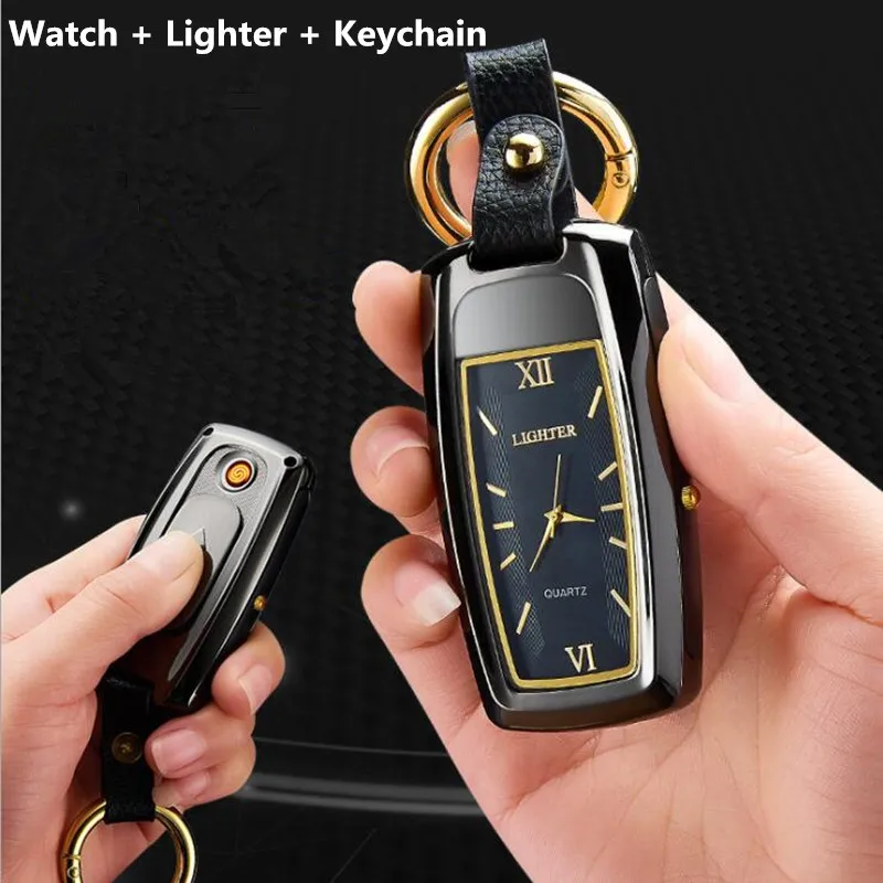 Новинка часы USB зажигалка брелок и маленький фонарик прикуриватель