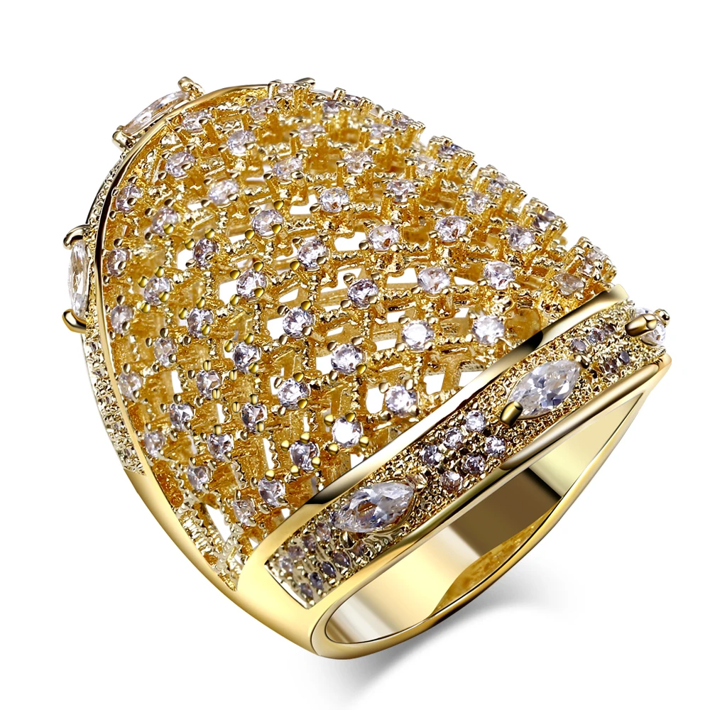 Женские кольца с золотым и родиевым покрытием кубическим цирконием Rinong модные