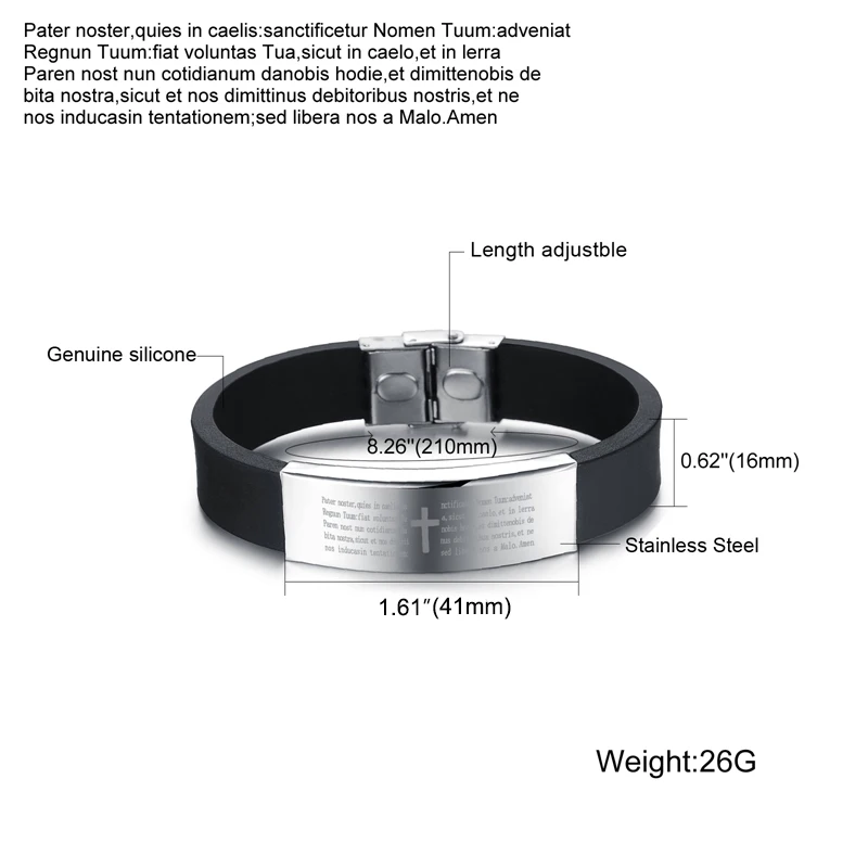 MOZO модный мужской браслет Гладкий/крест Библия Нержавеющая сталь Черный