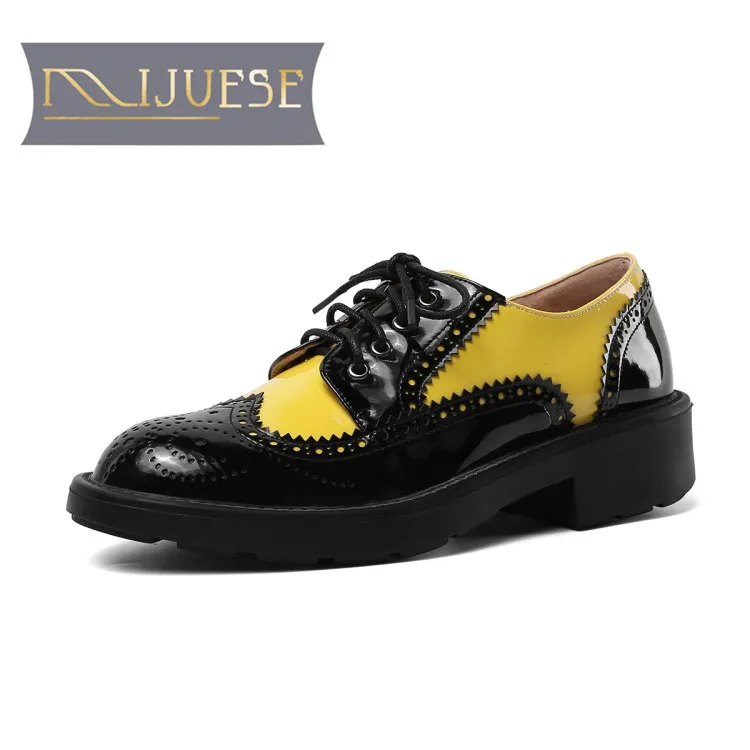 Женские туфли лодочки MLJUESE вечерние полуботинки из лакированной кожи на шнуровке