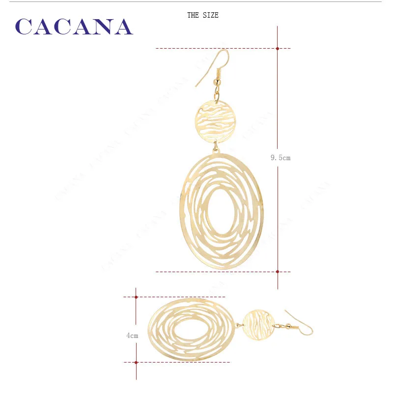 Длинные висячие серьги CACANA с большой овальной поверхностью и маленьким круглым