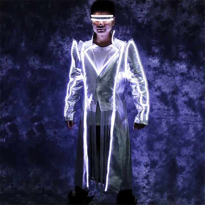 

LZ45 White led light men costumes robot suit luminous glowing jacket stage show wears dj bar performance clothe model dress club
