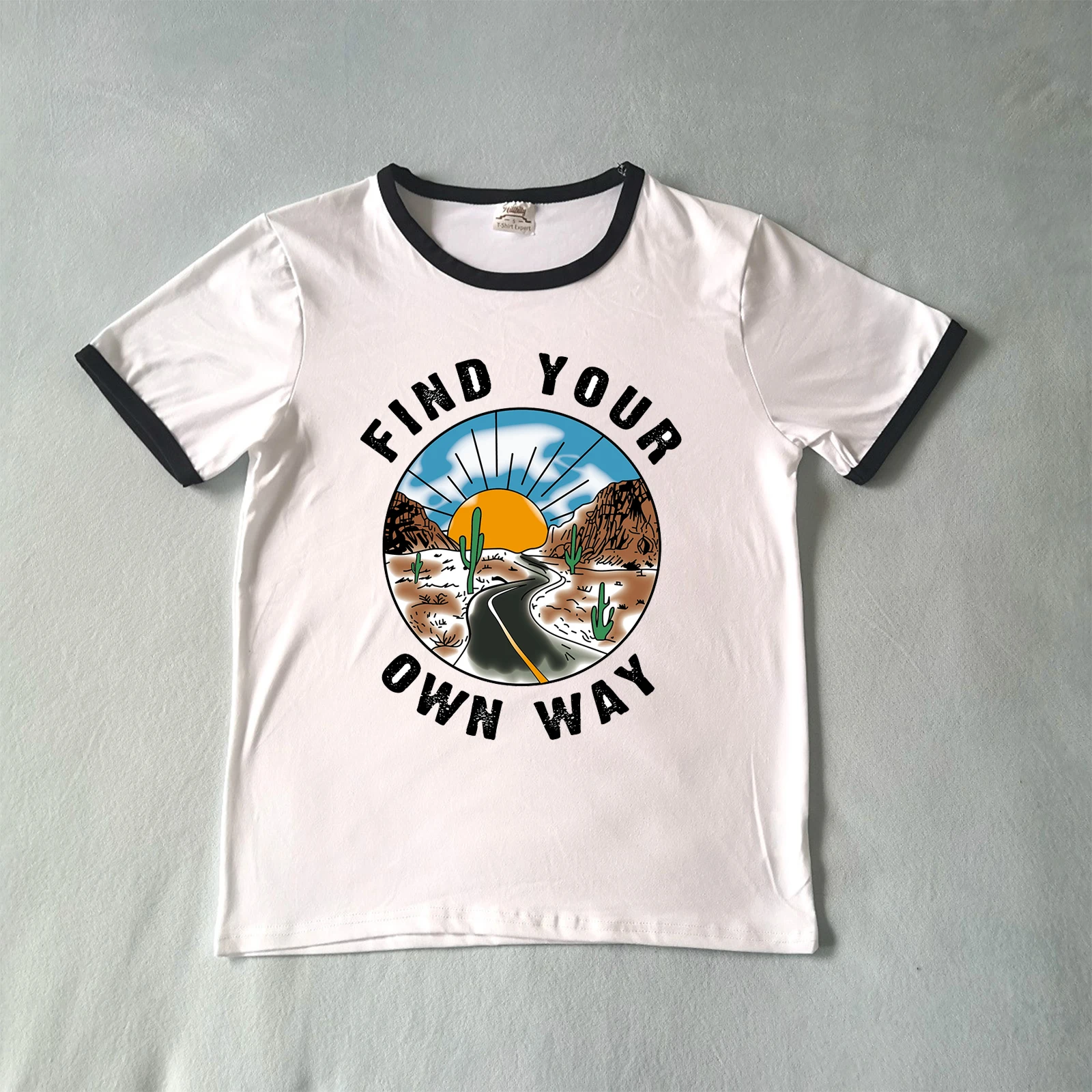 Женская футболка с надписью Find Your Own Way принтом кактуса в пустыне летняя большого