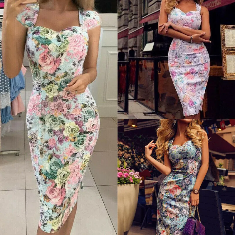 Женское платье с цветочным принтом синее/розовое длинное вырезом на плечах и