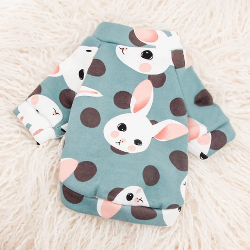 Green Rabbit Милый принт, костюм для питомцев, кошек, толстовка, зимняя теплая одежда для кошек, мягкий флис, щенок, кеди, одежда, пальто, товары для животных - Цвет: Green Rabbit