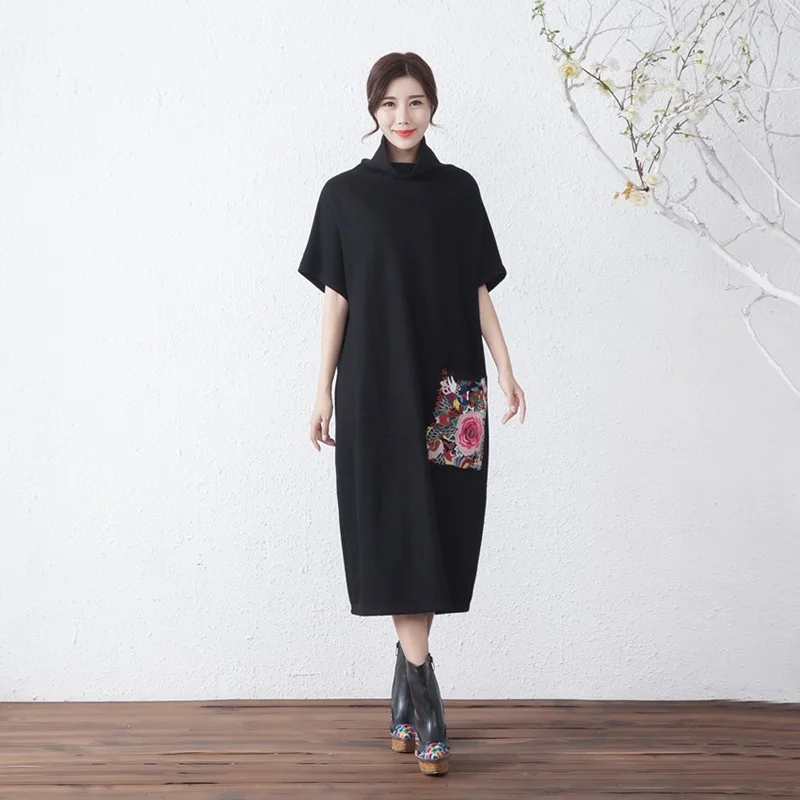 Женское винтажное платье Boho-Chic осеннее в китайском стиле с коротким рукавом и