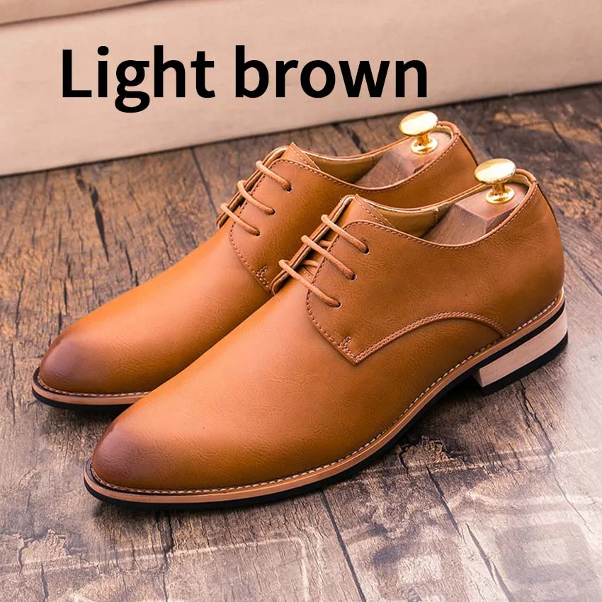 Light brown BIMUDUIYU модельные туфли из воловьей кожи для мужчин; модные оксфорды; официальная обувь; сезон весна; острый носок; Свадебная обувь в деловом стиле; повседневная обувь - Цвет: Light brown