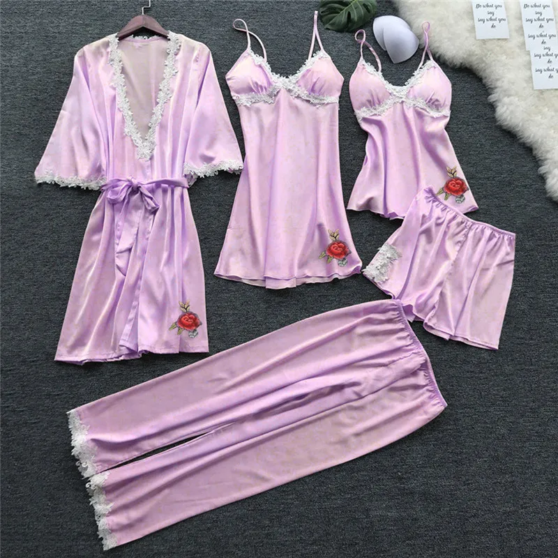 5PC Suit Women Sexy Nightwear Underwear Babydoll Sleepwear Dress 5PC Suit