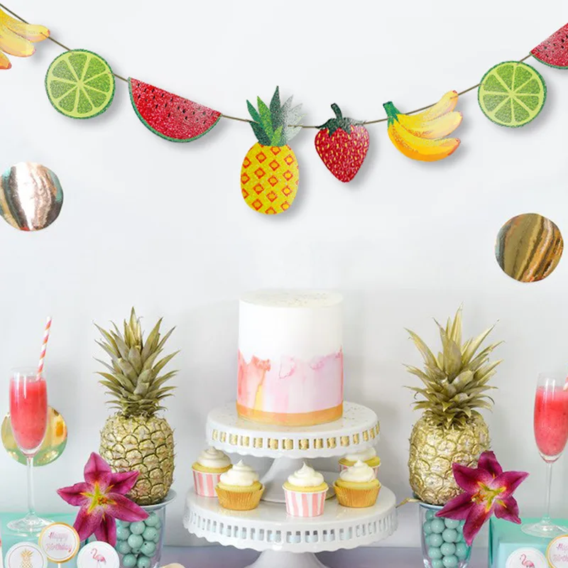Блестящие фрукты бумага гирлянды баннер BabyShower мальчик девочки первый день